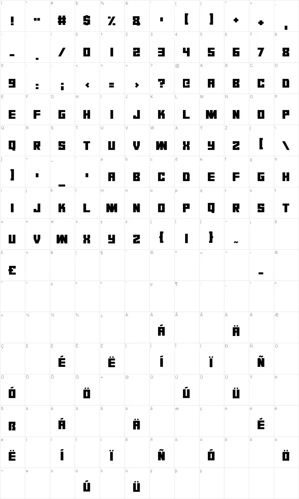 Dark Dimensionfont character map