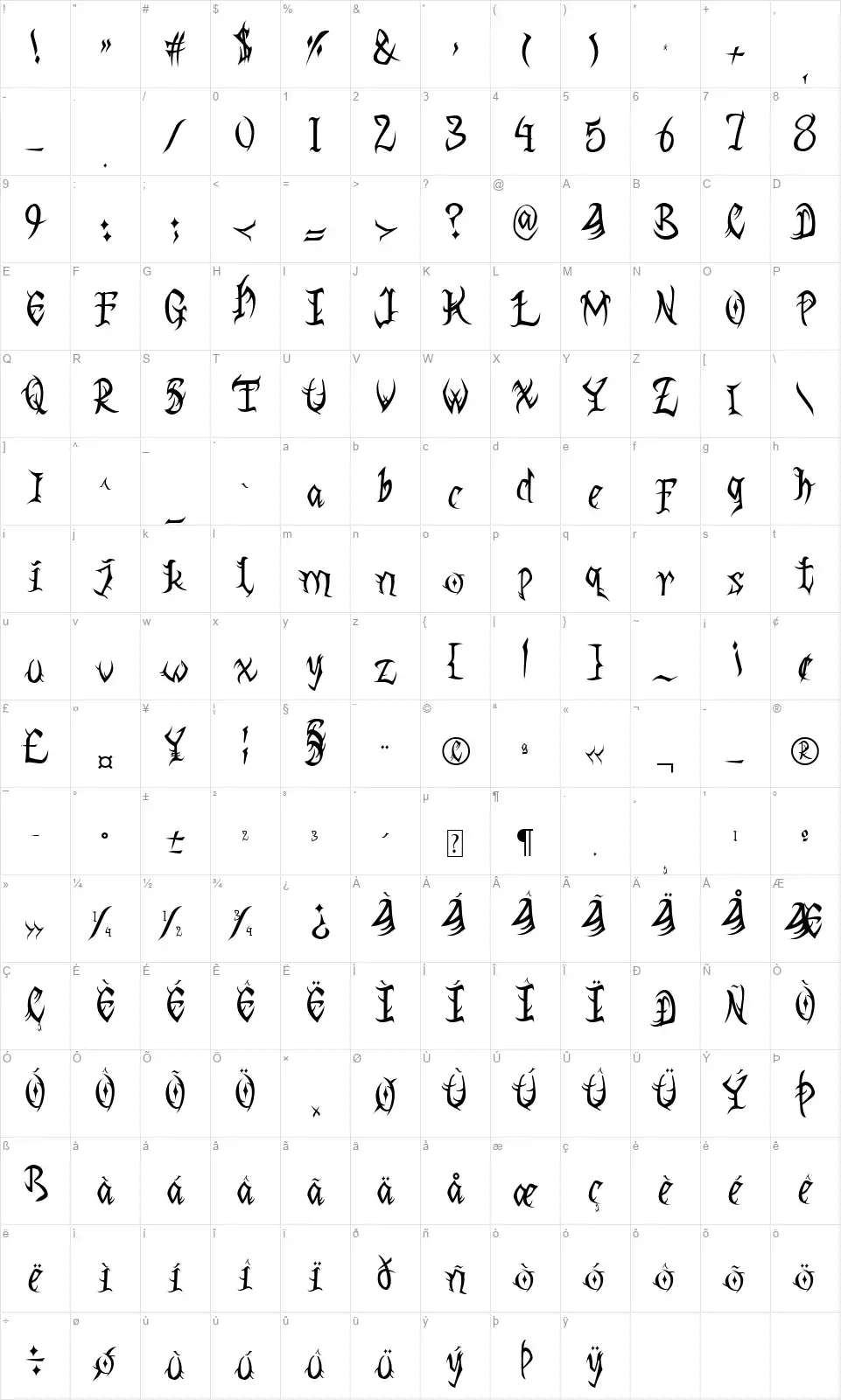 Dark Hellowfont character map