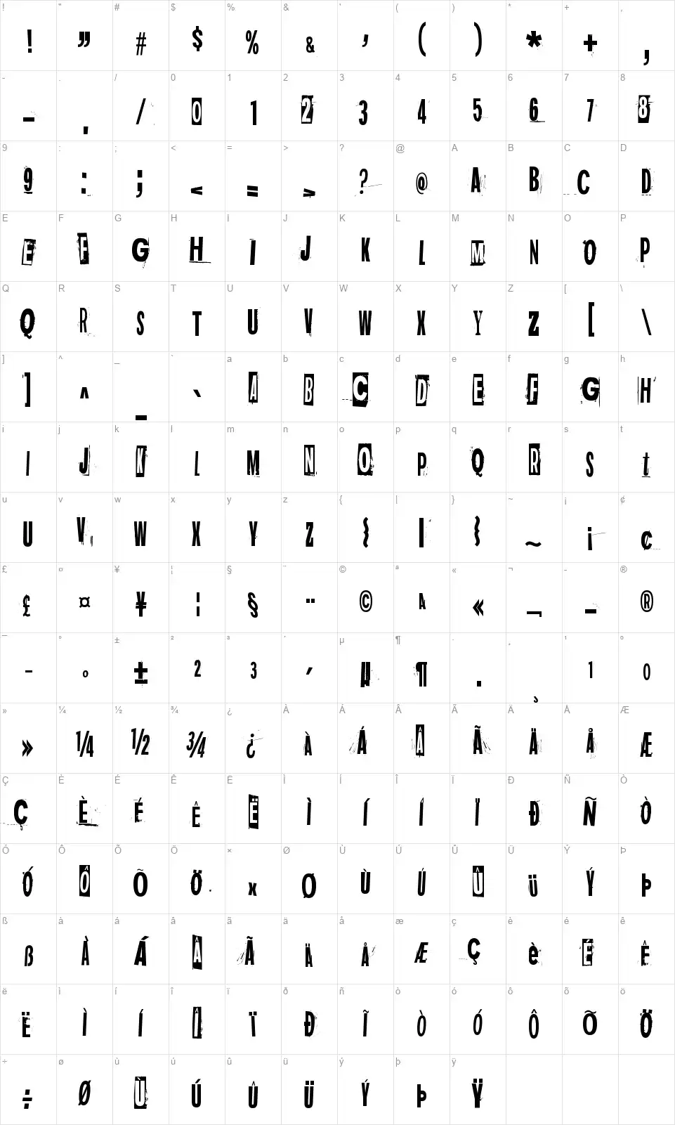Dark Mondayfont character map