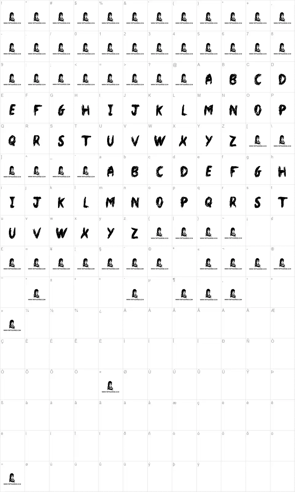 Dark Worldfont character map
