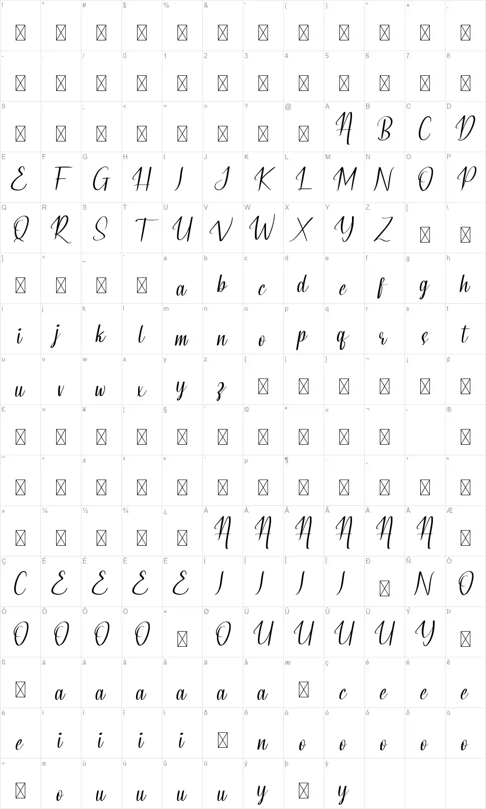 Darkloosefont character map