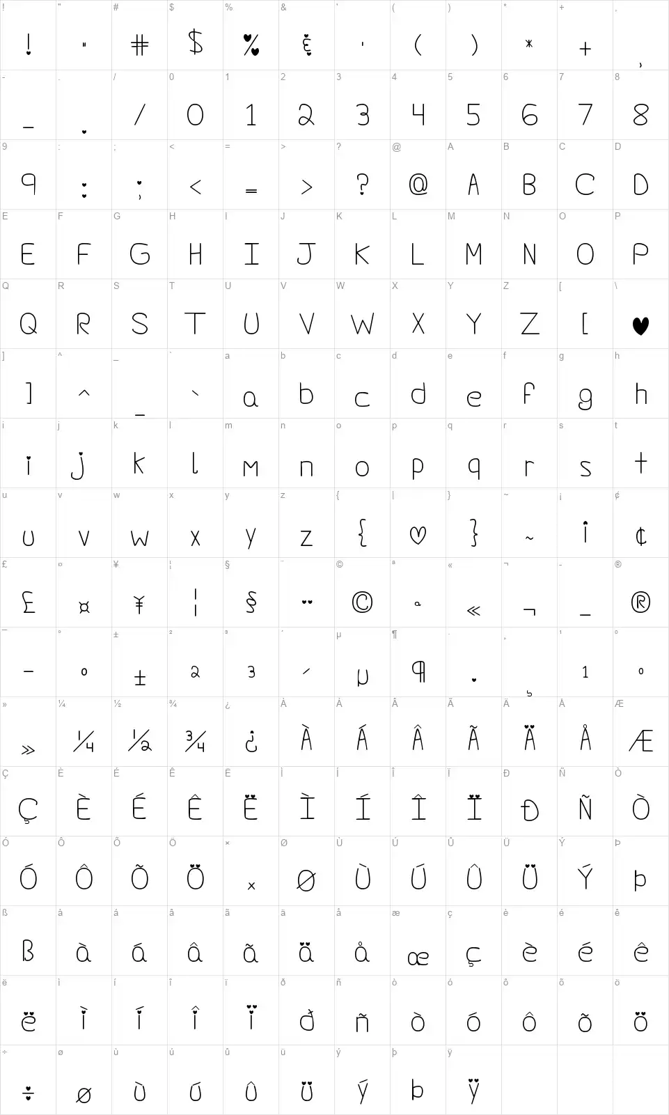 Darlin' Popfont character map