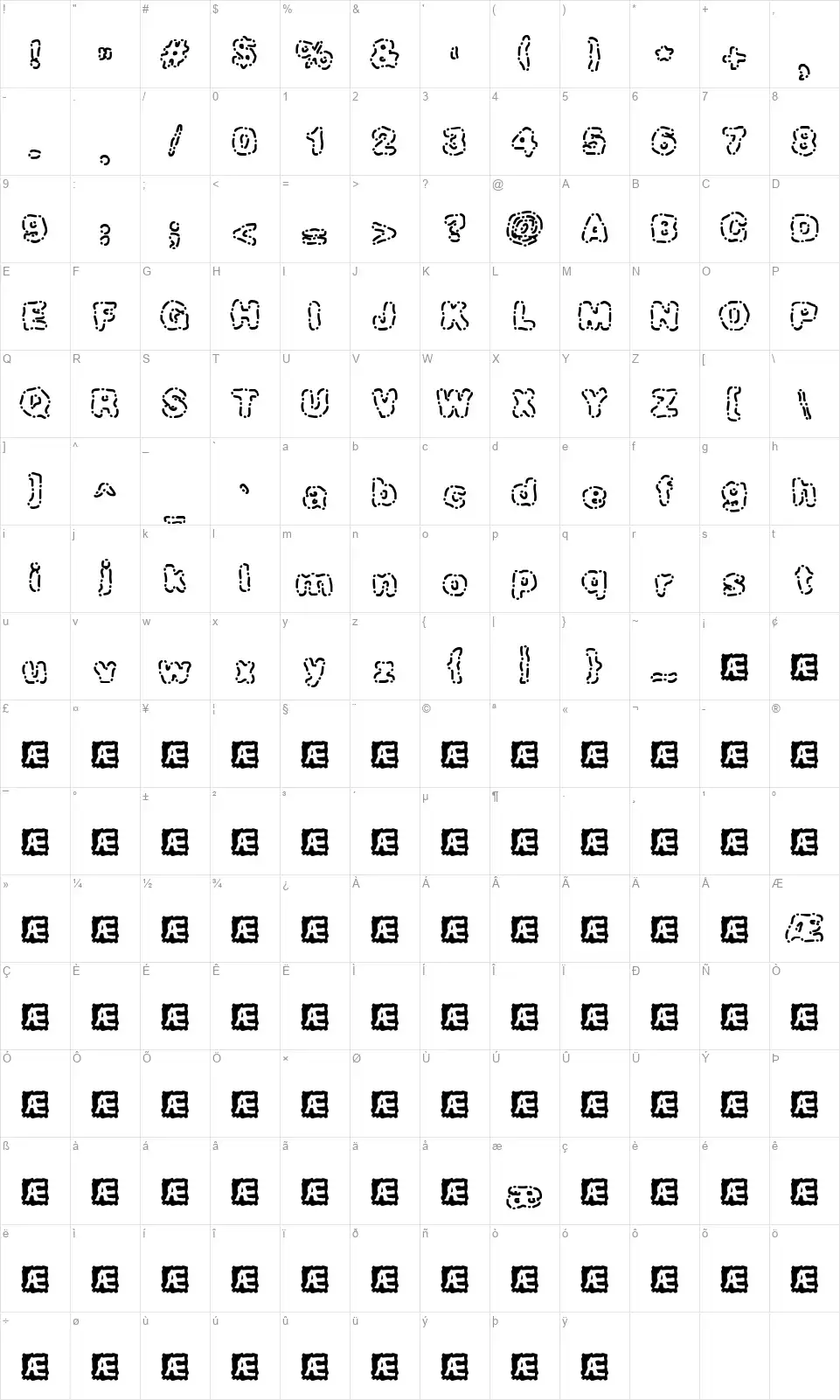 Dash Dotfont character map
