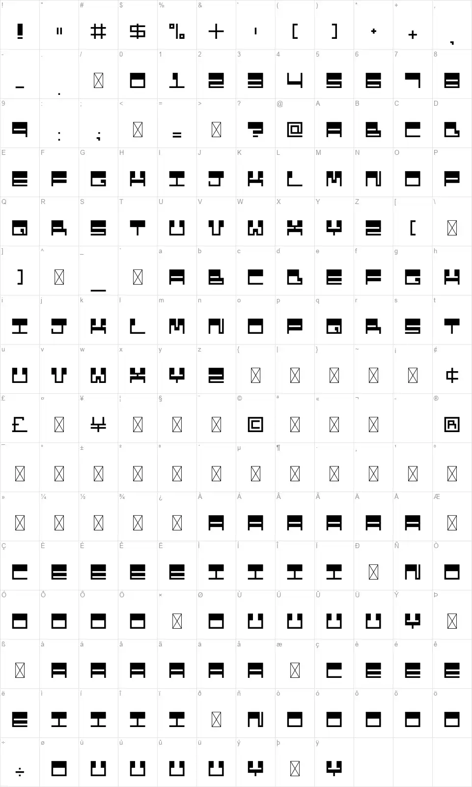 Data Twentyfont character map
