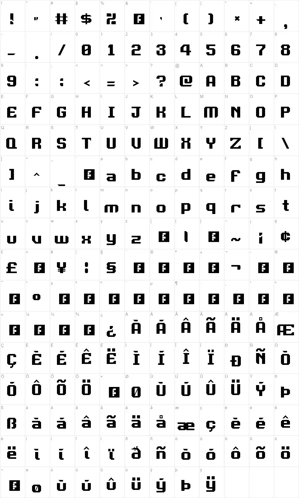 Davaxi Mukamfont character map
