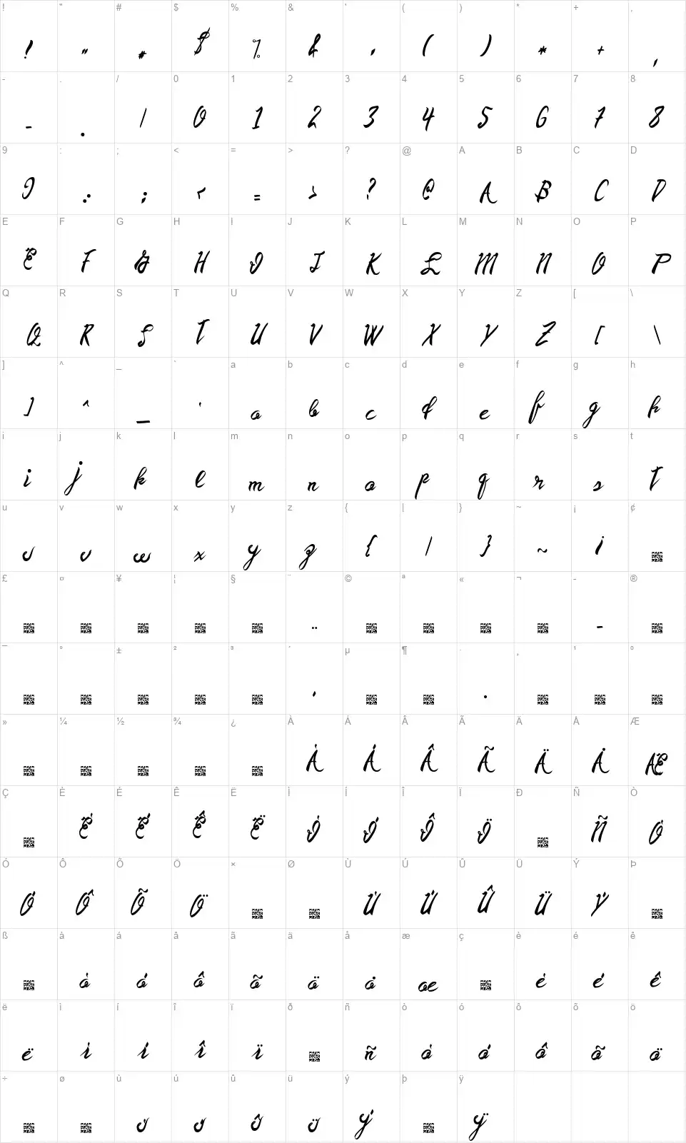 Dead Tastyfont character map