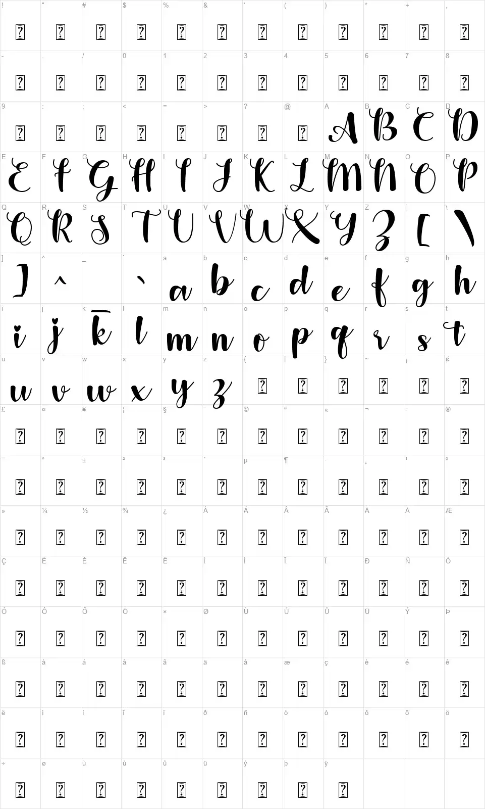 Dear Sweetheartfont character map