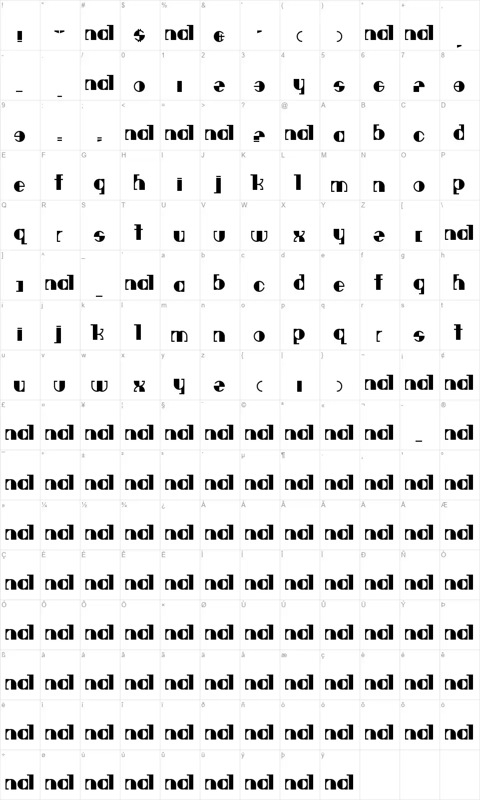 Deavantgarfont character map
