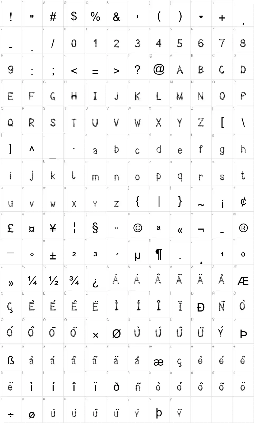 Decorissimant Viper 78font character map