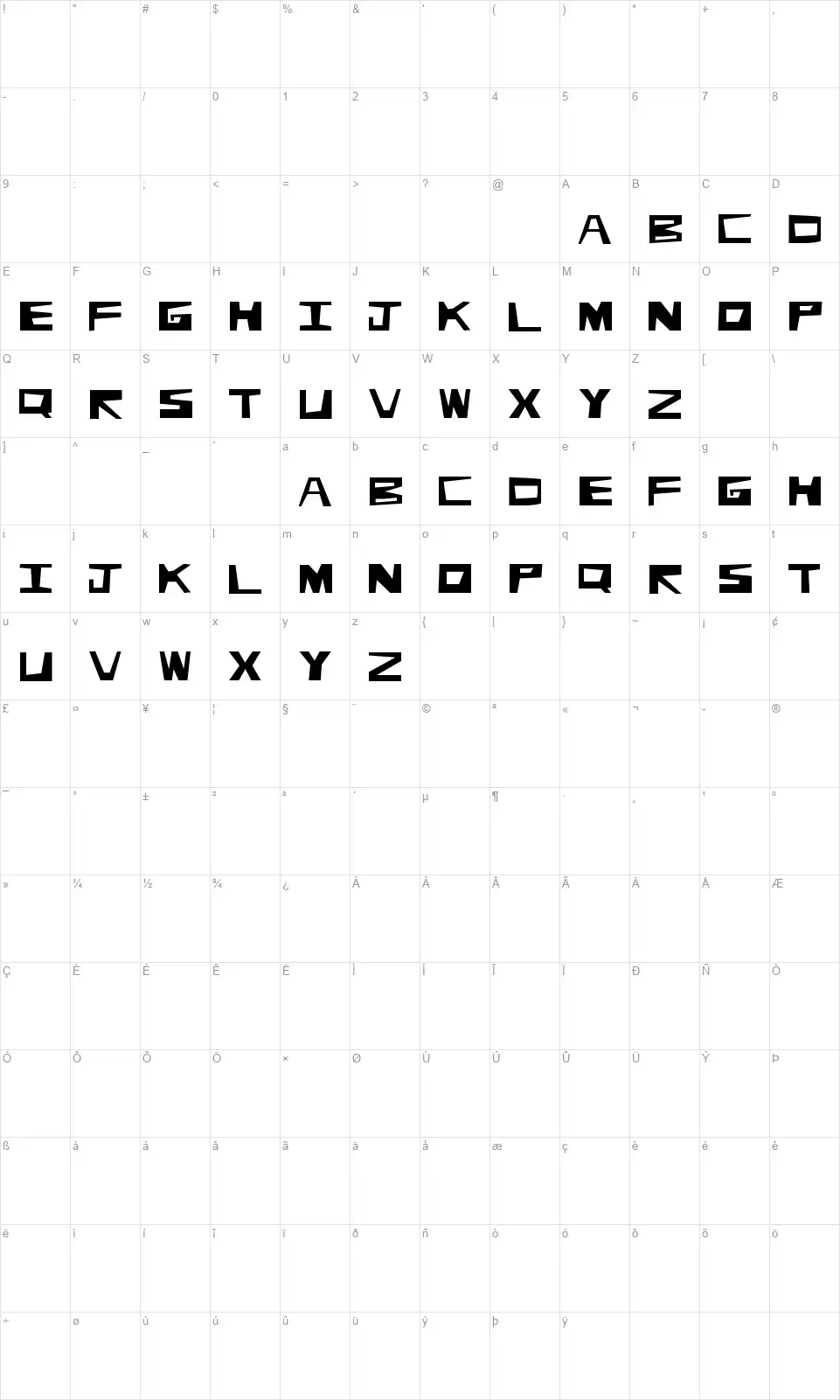 Deformed Fontfont character map