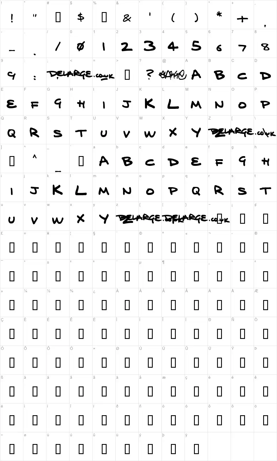 Delarge Marker Penfont character map