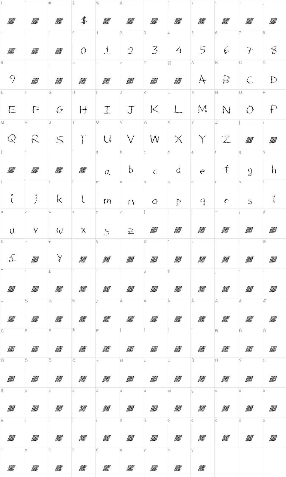 Delicious Frostingfont character map