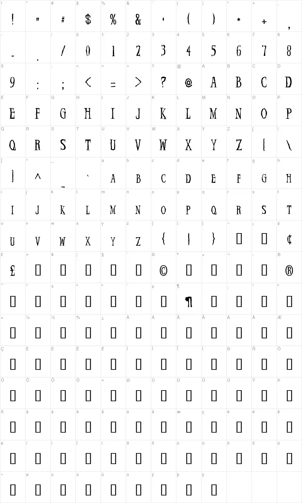 Demon Nightfont character map