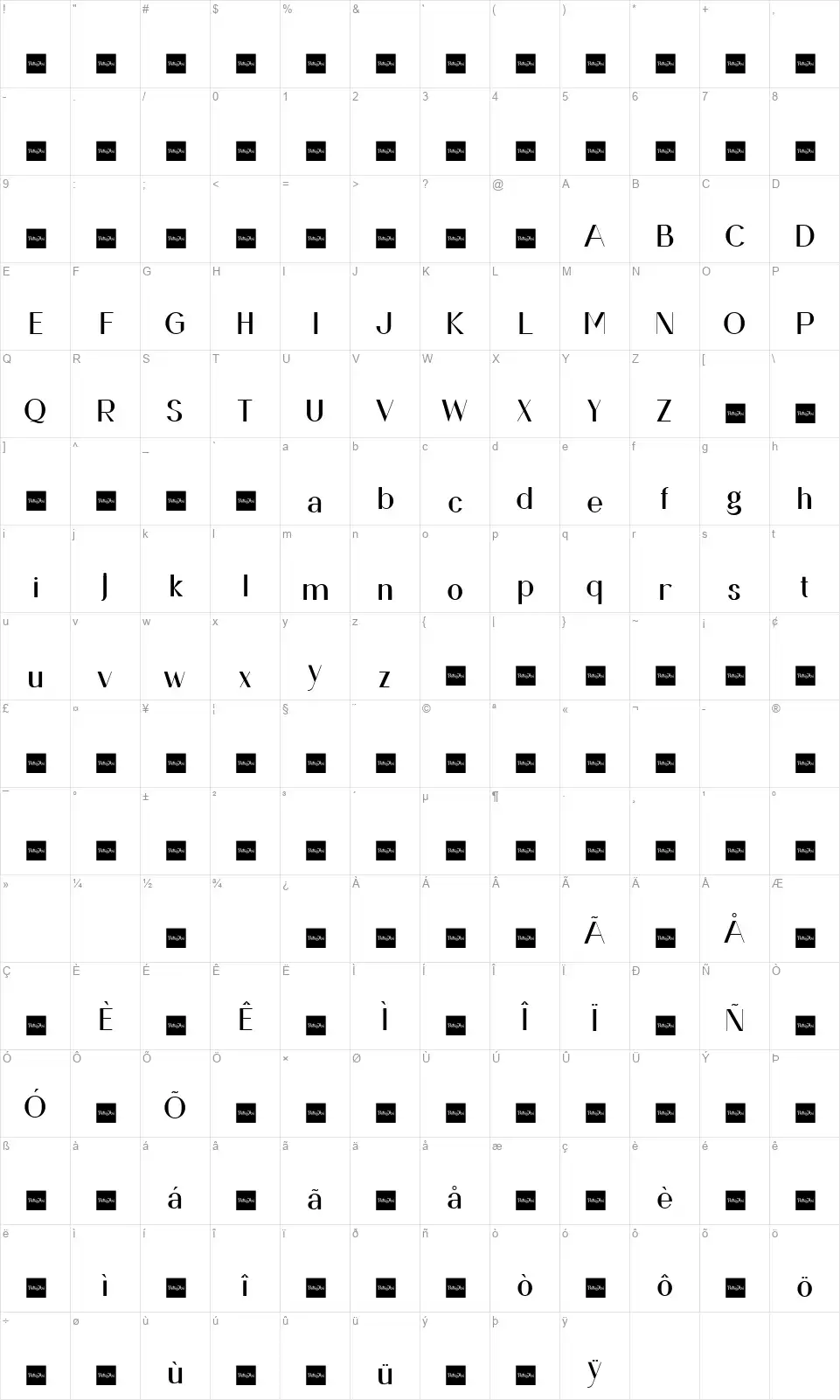 Deraniofont character map