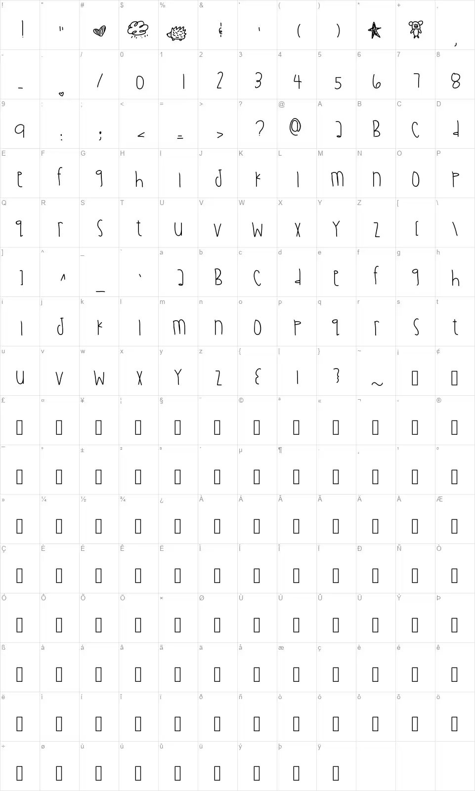 Diamond Awarenessfont character map