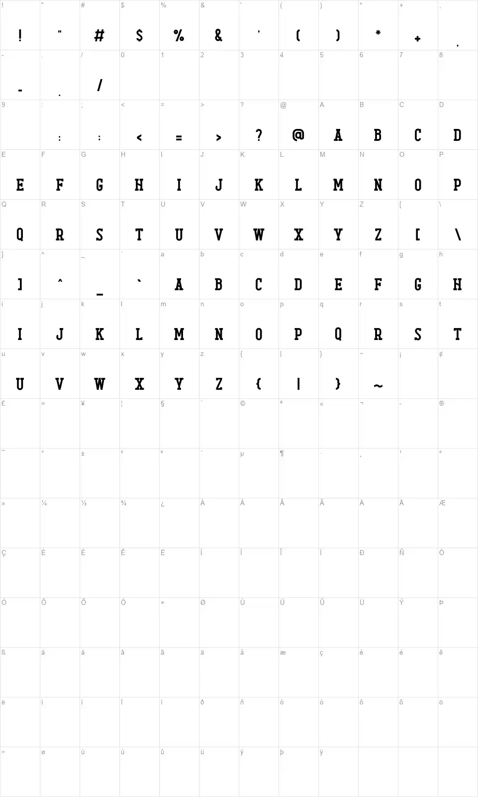 Diamond Lakefont character map