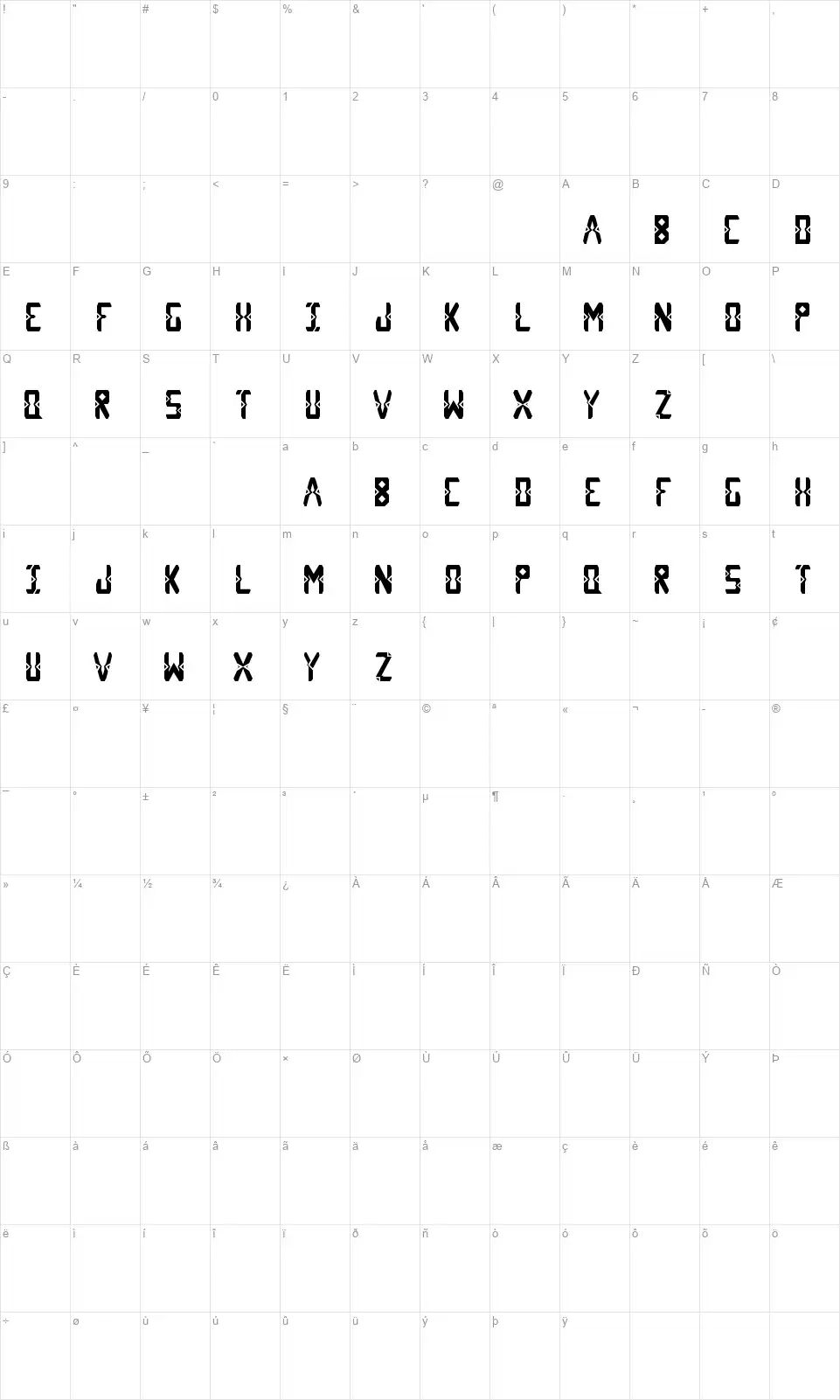 Diamsfont character map