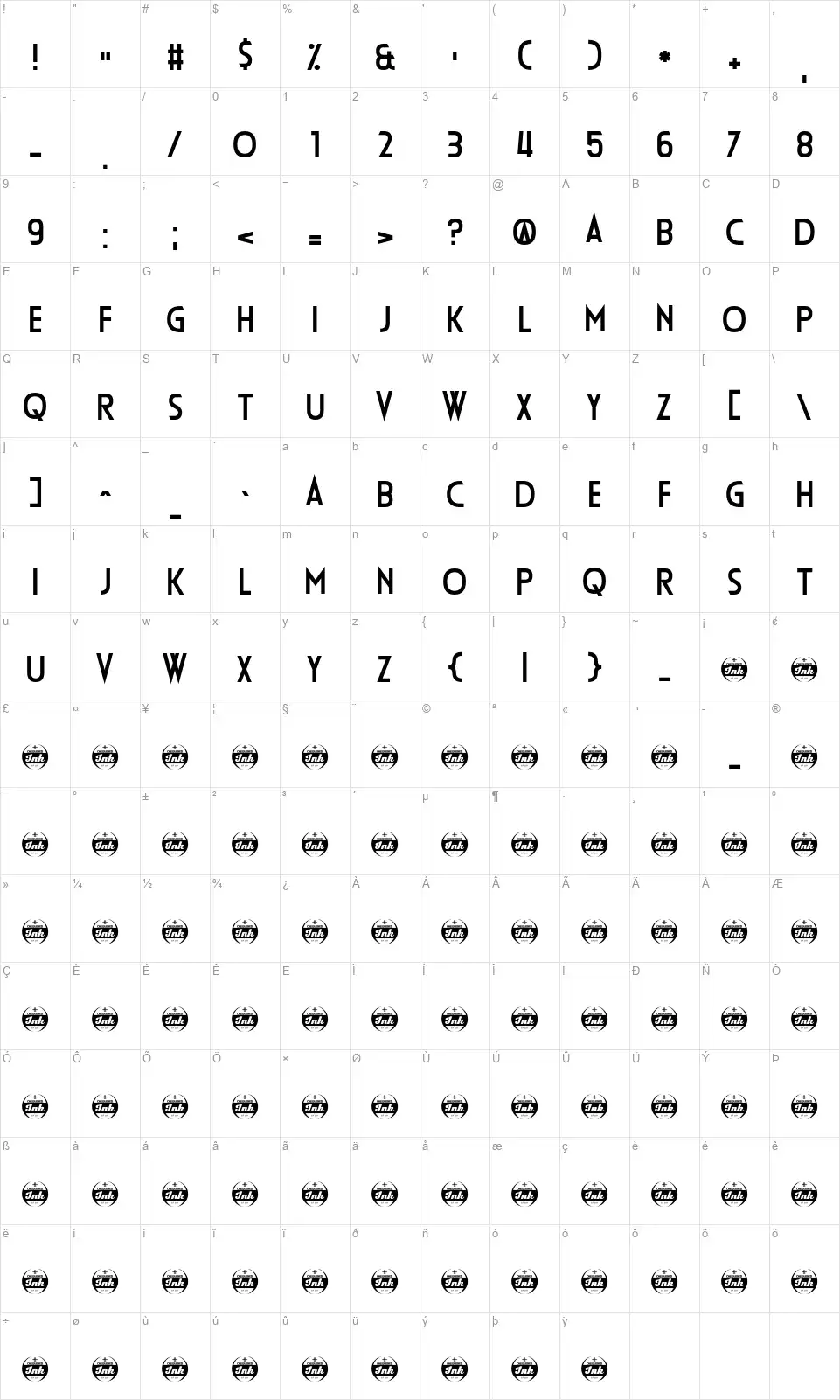 Die Fraufont character map
