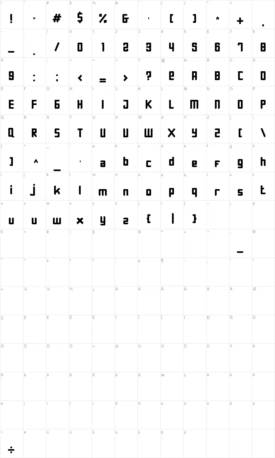 Diggieefont character map