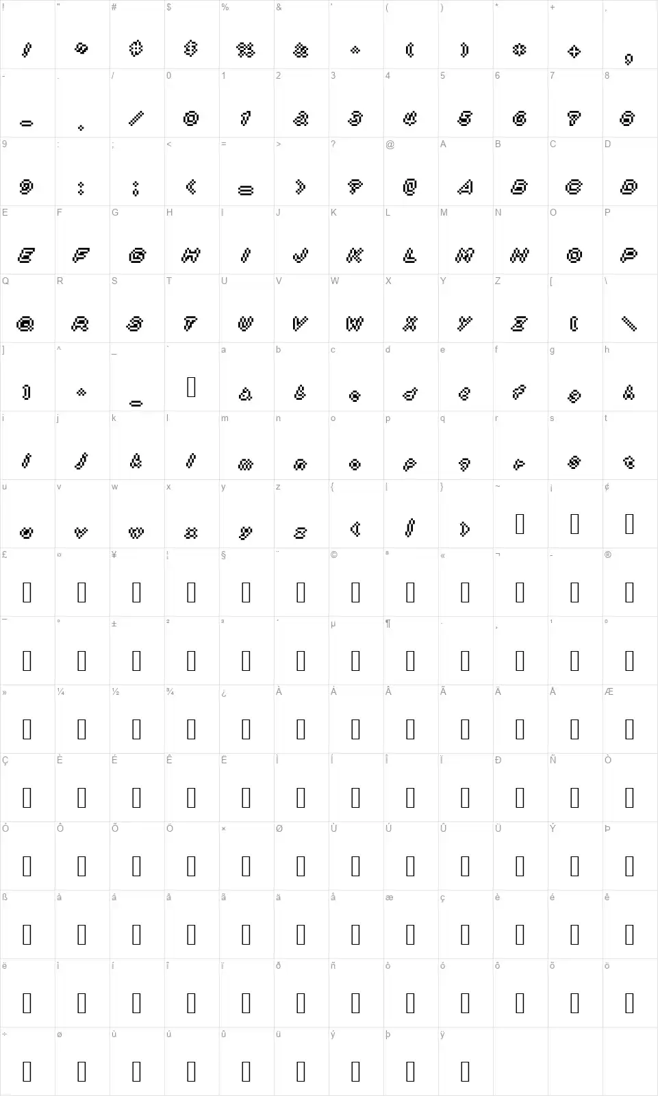 DigitalDripfont character map
