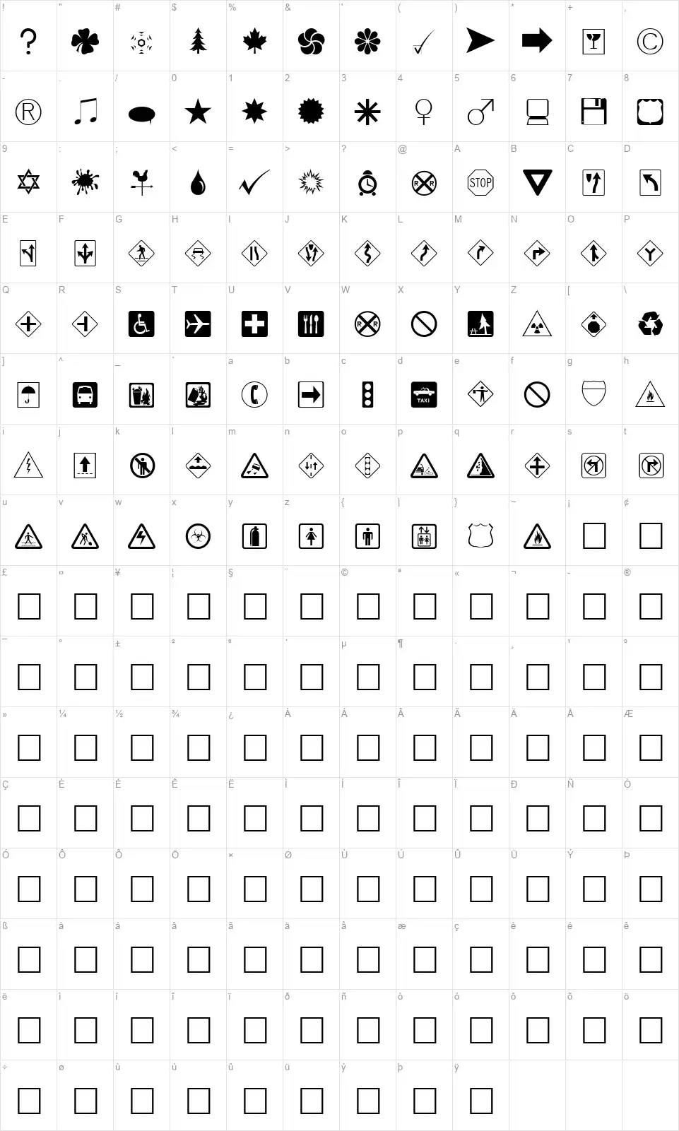 Ding Dongs signs o'the timesfont character map