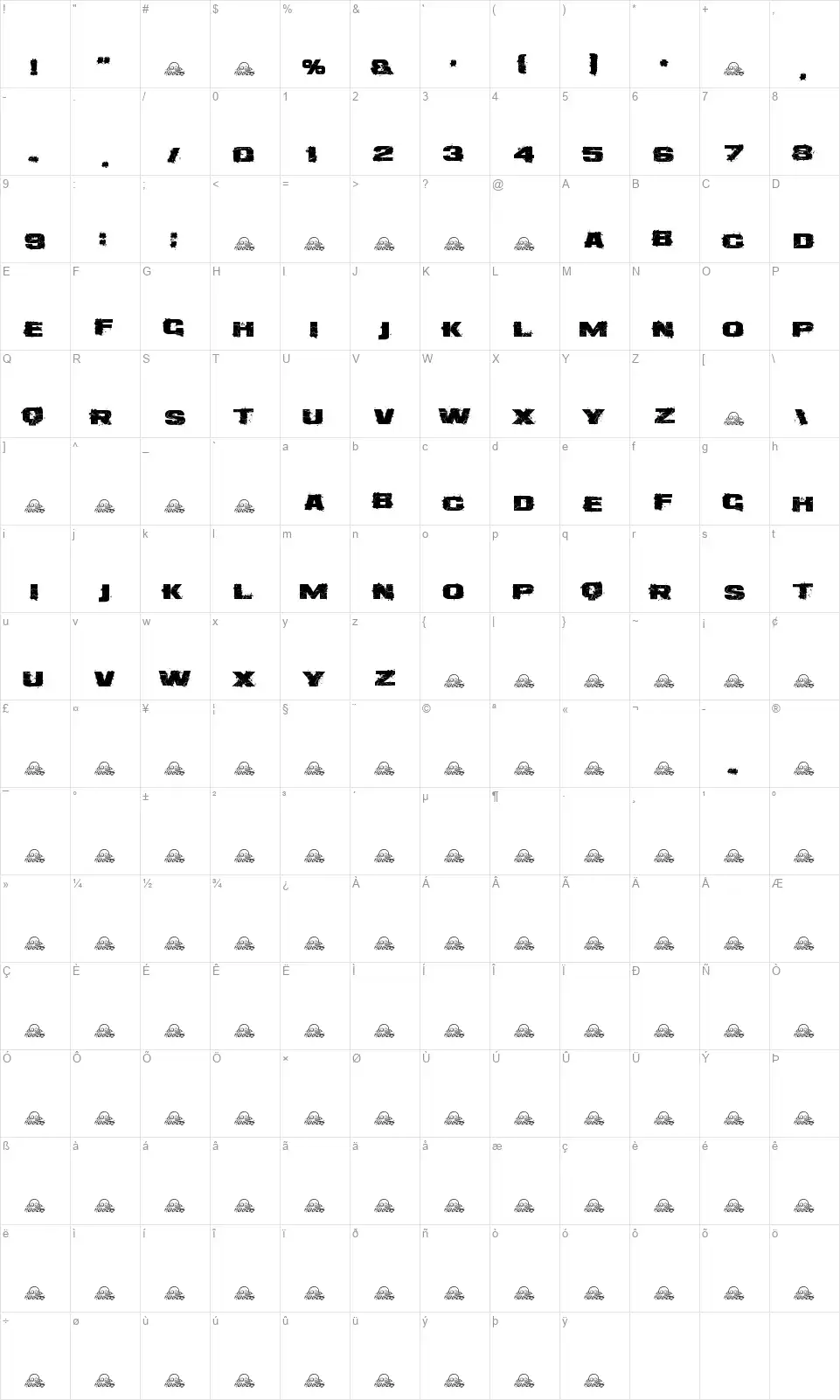 Dirtee Boxfont character map