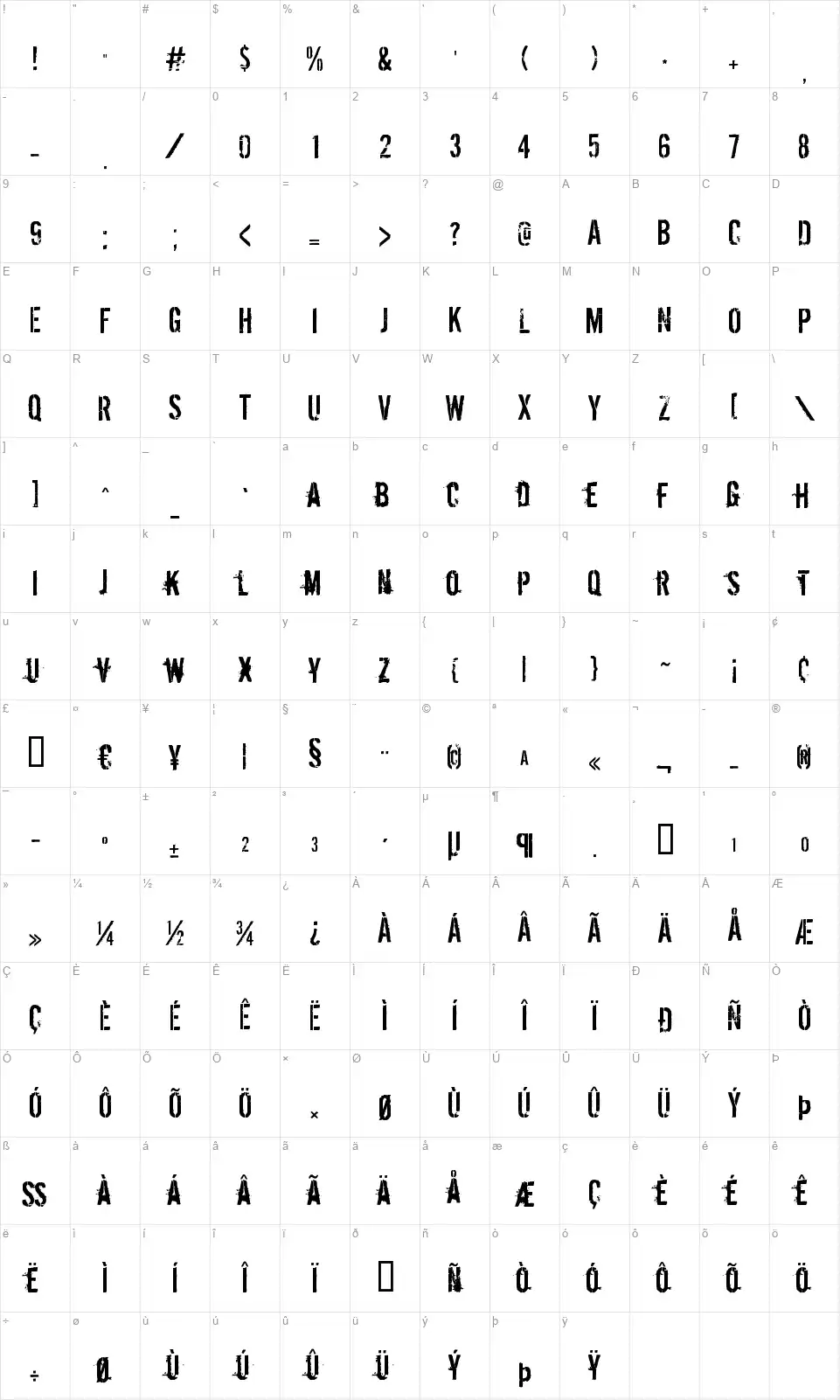 Dirty Egofont character map