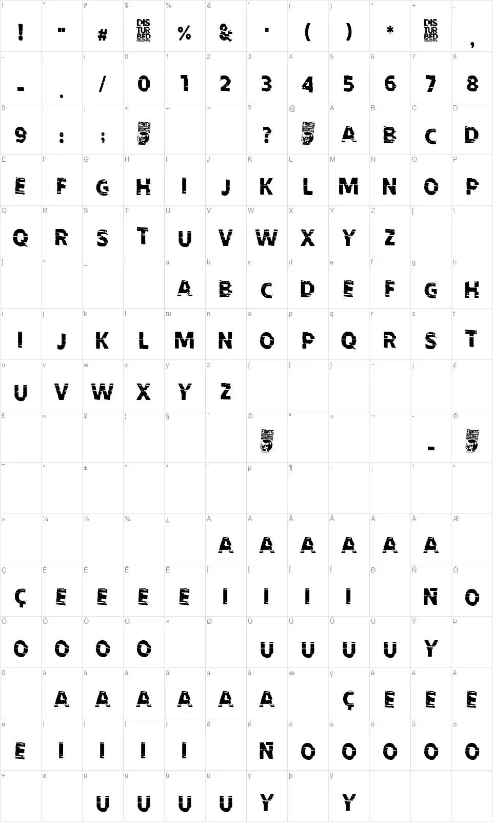 Disturbedfont character map