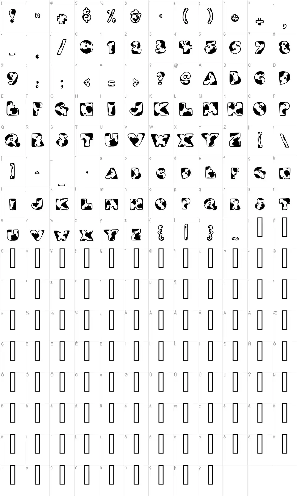 DJ Moofont character map