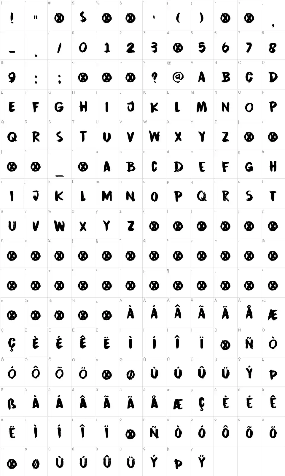 DK Cinnabar Brushfont character map