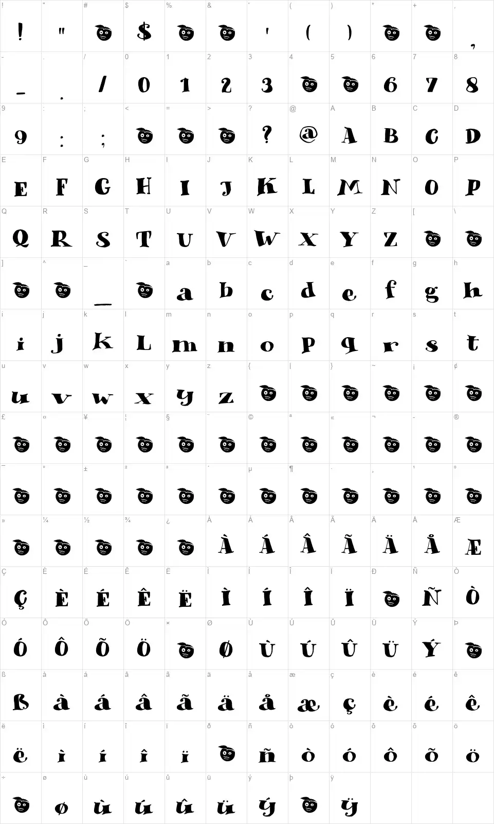 DK Phantom Peachfont character map