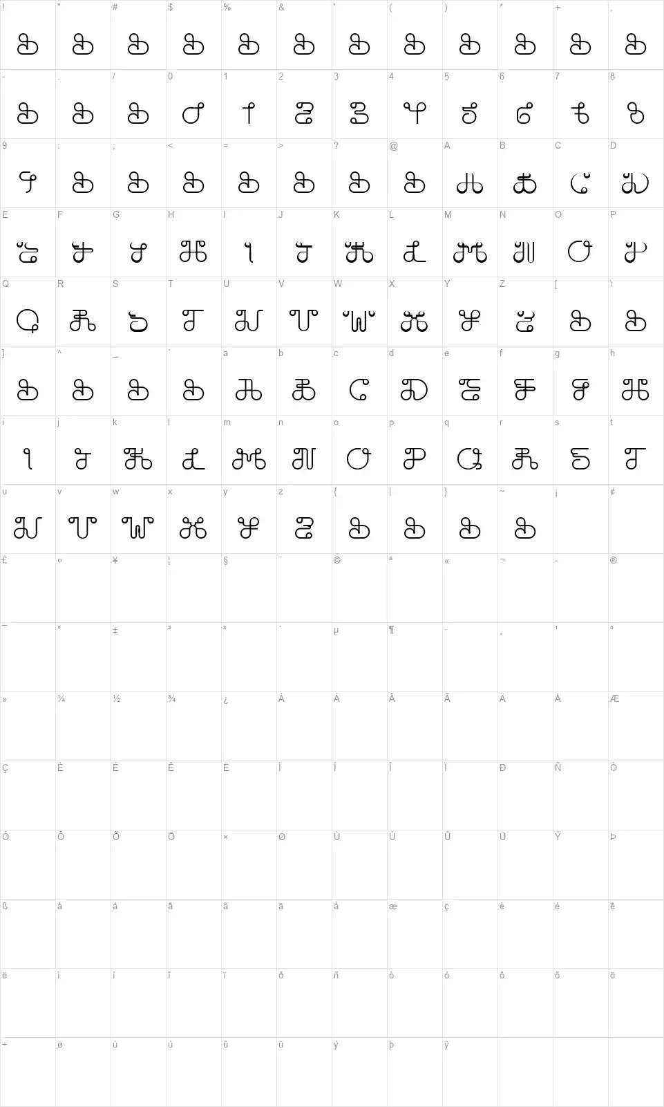 Dobilasfont character map