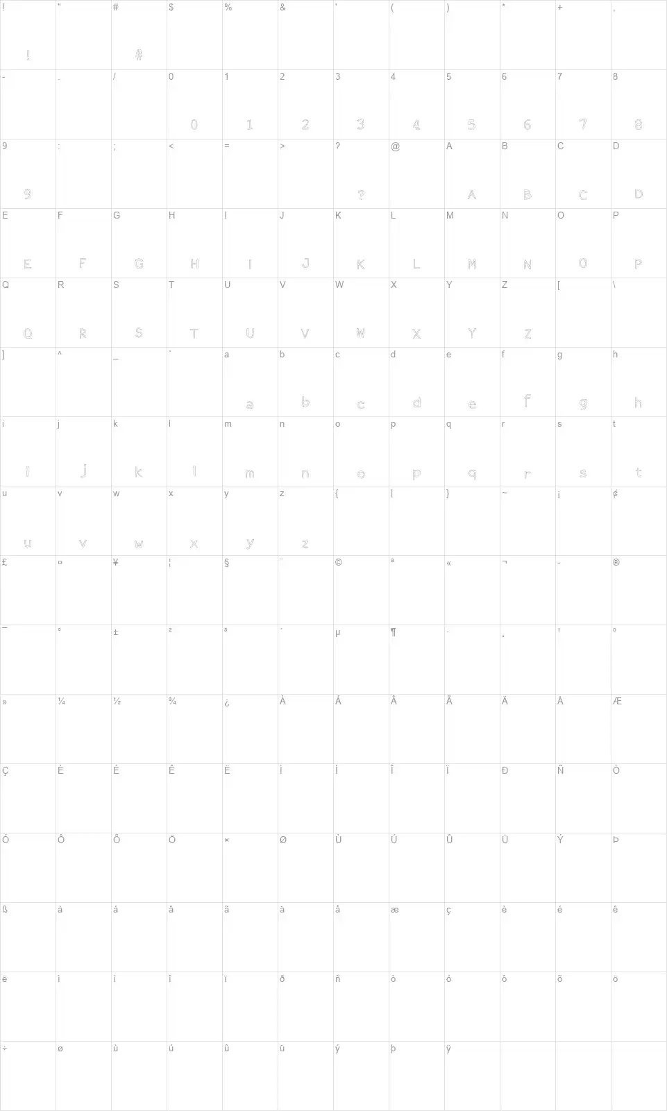 Dot Outlinefont character map