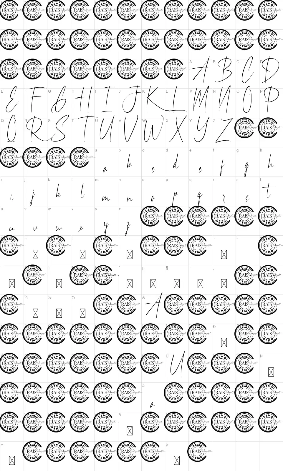 Dothanfont character map
