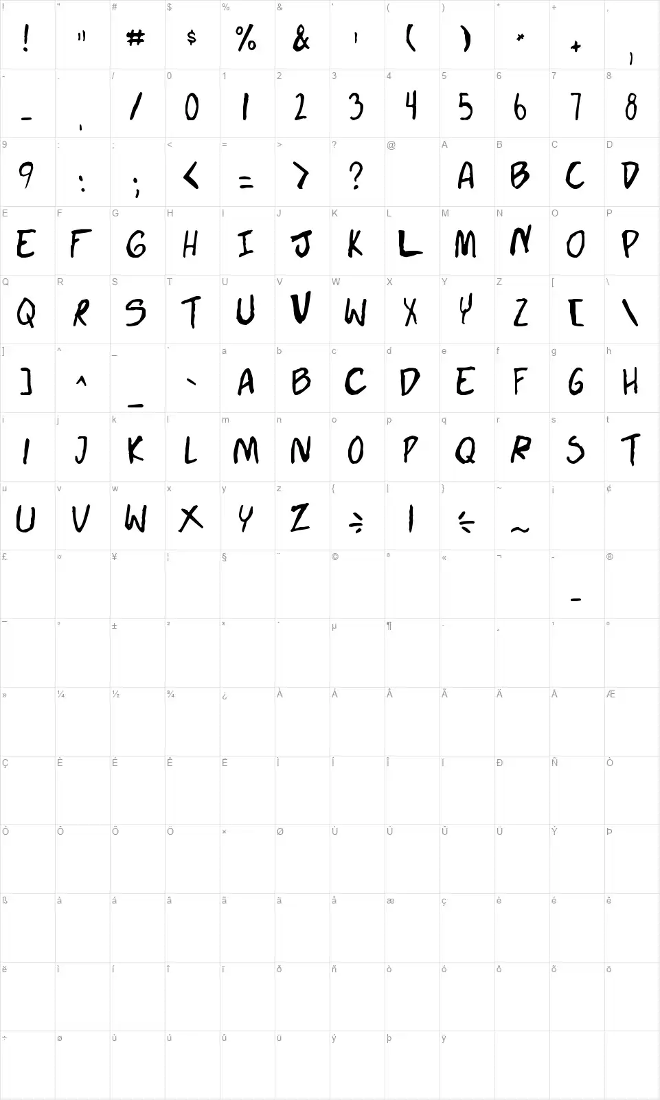 Doujinshifont character map