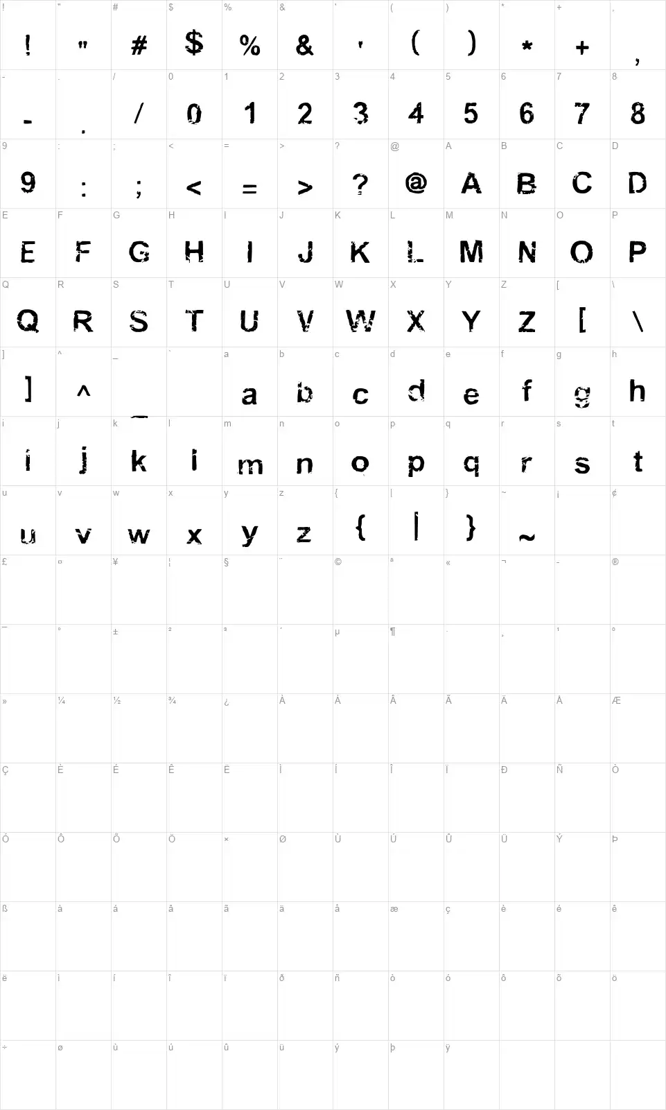 Drafffont character map