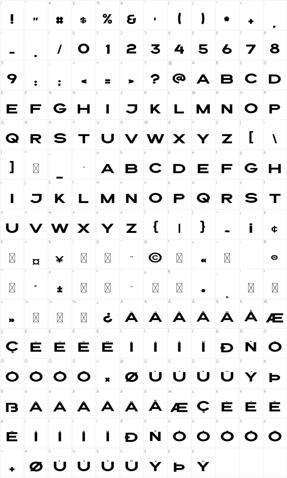 Draperfont character map