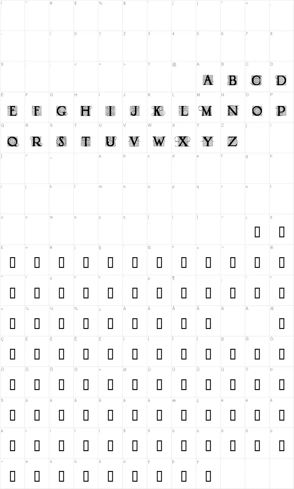 Draughtworkfont character map