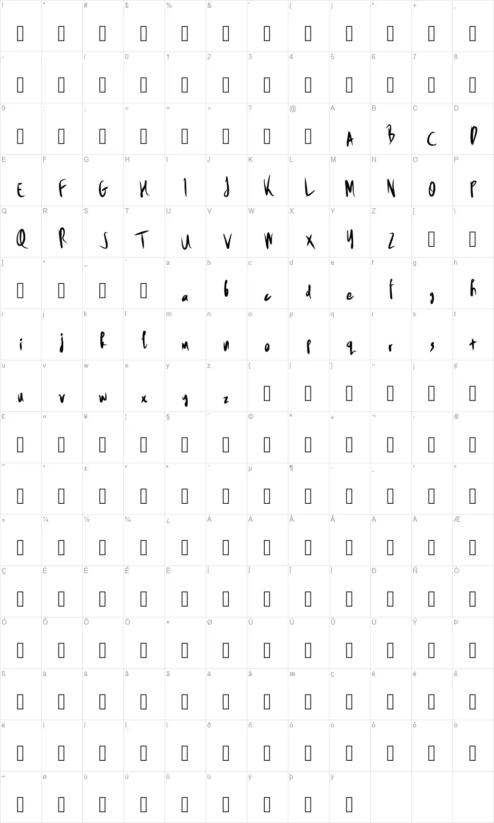 Drop Outfont character map