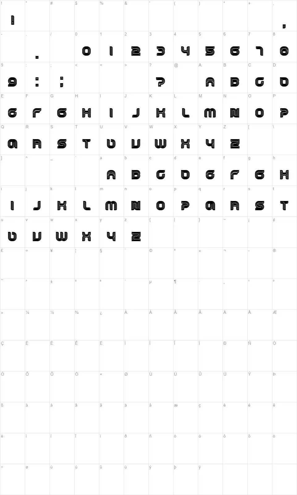 Droppedfont character map