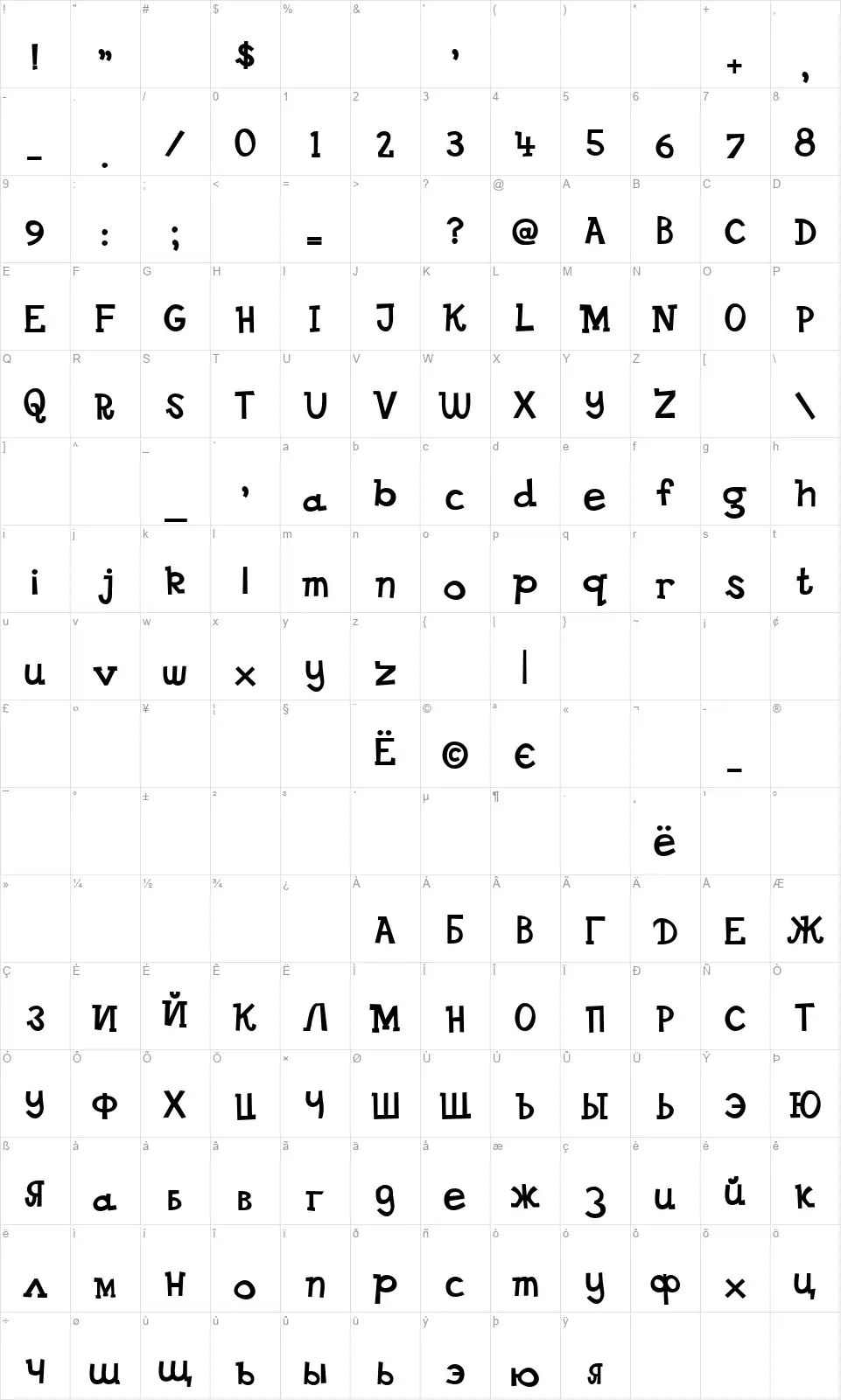 DS Goosefont character map