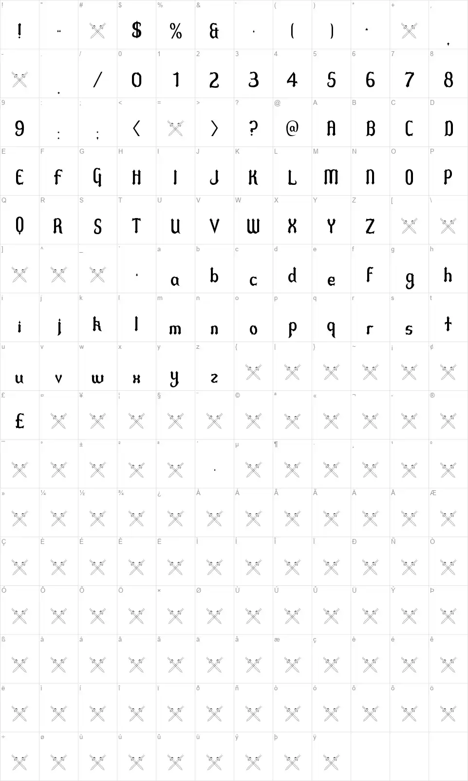Duelfont character map