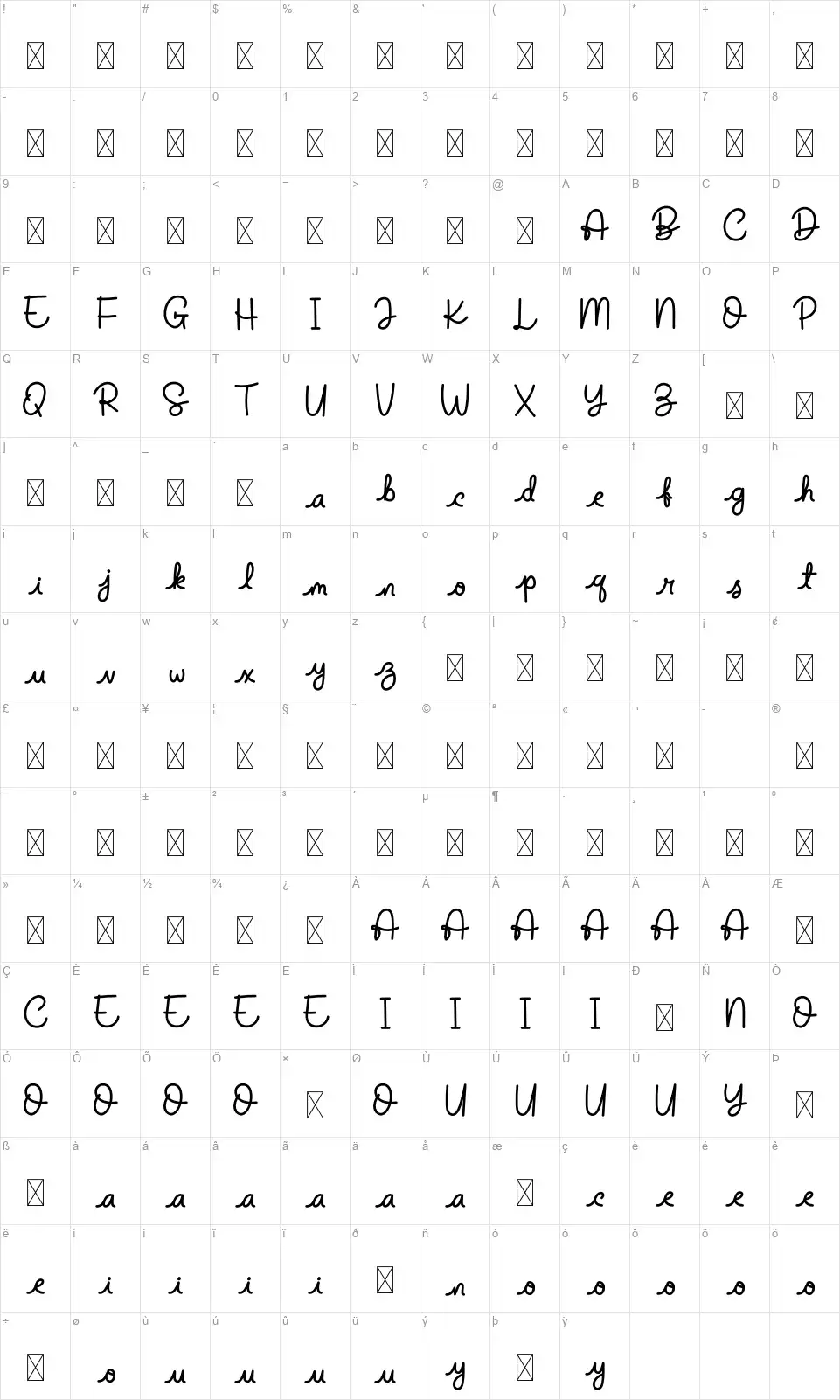Duffel Bagfont character map
