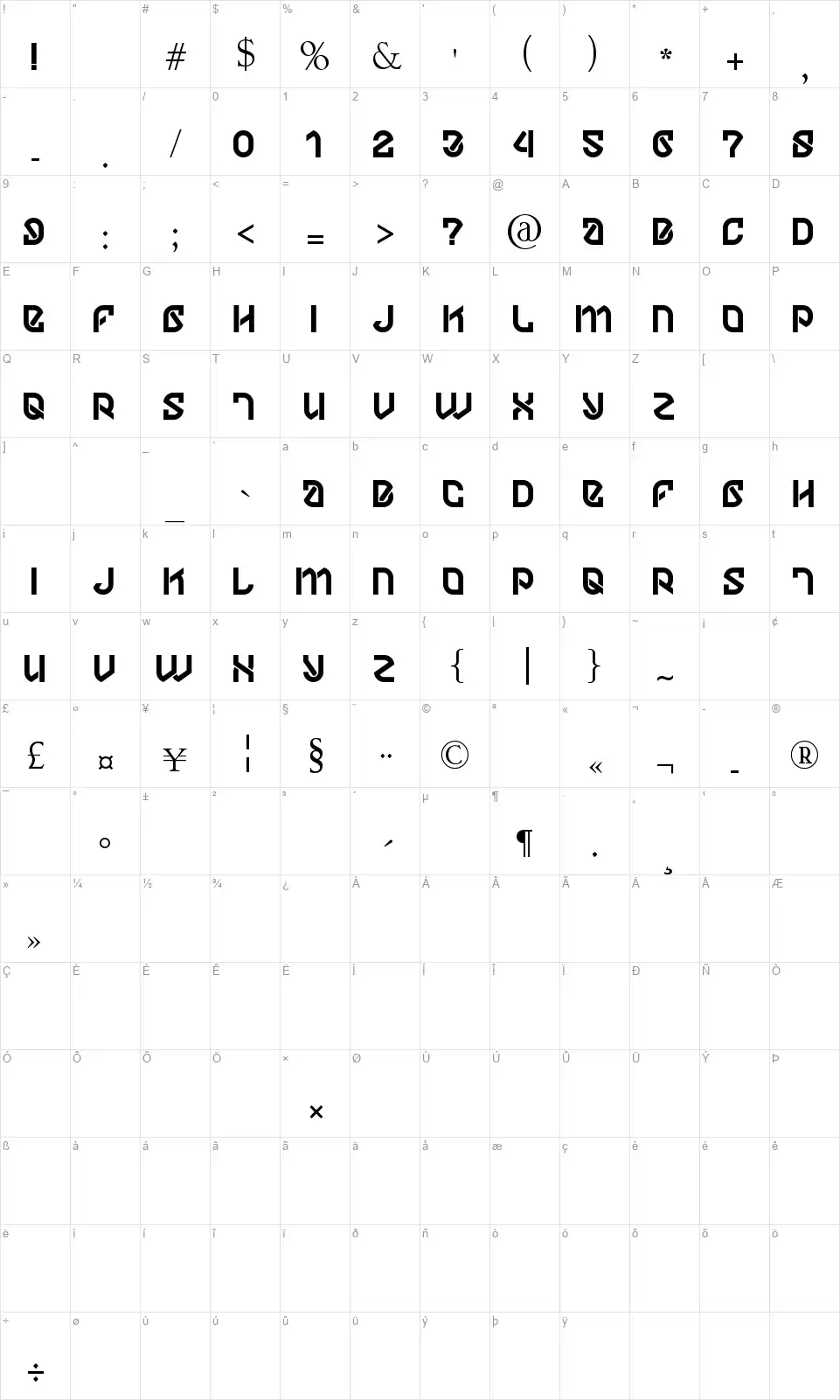 Dylov4stufffont character map