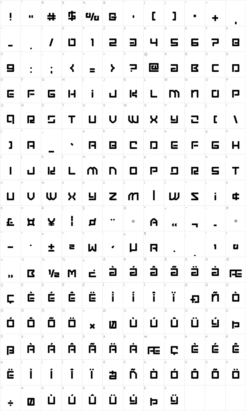 Early Warningfont character map
