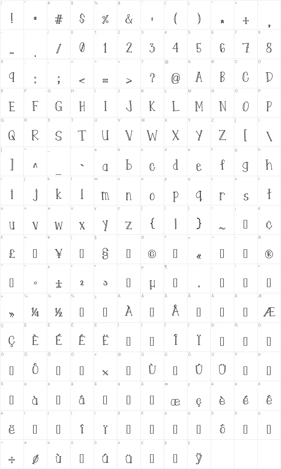 East Coast Stationeryfont character map