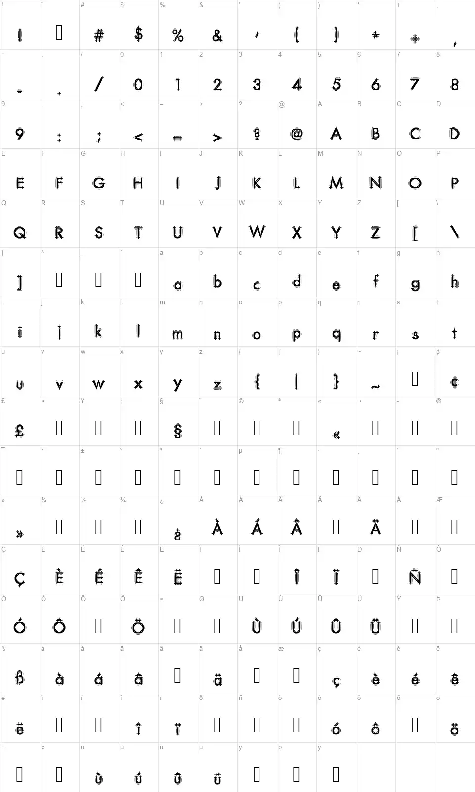 East Gangliafont character map