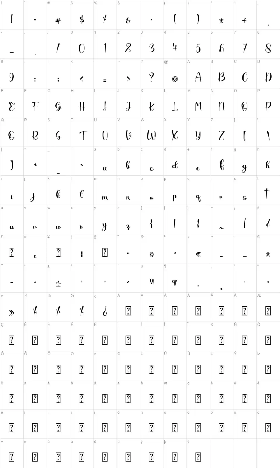 Easter Storyfont character map