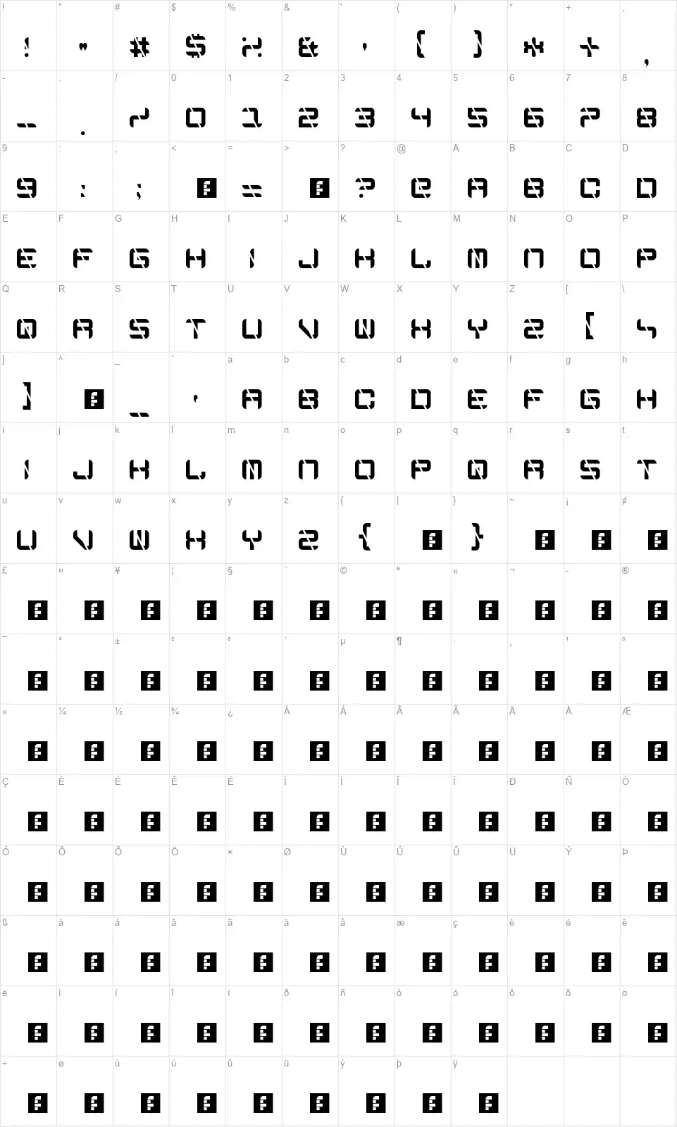 Edge Cuttingfont character map