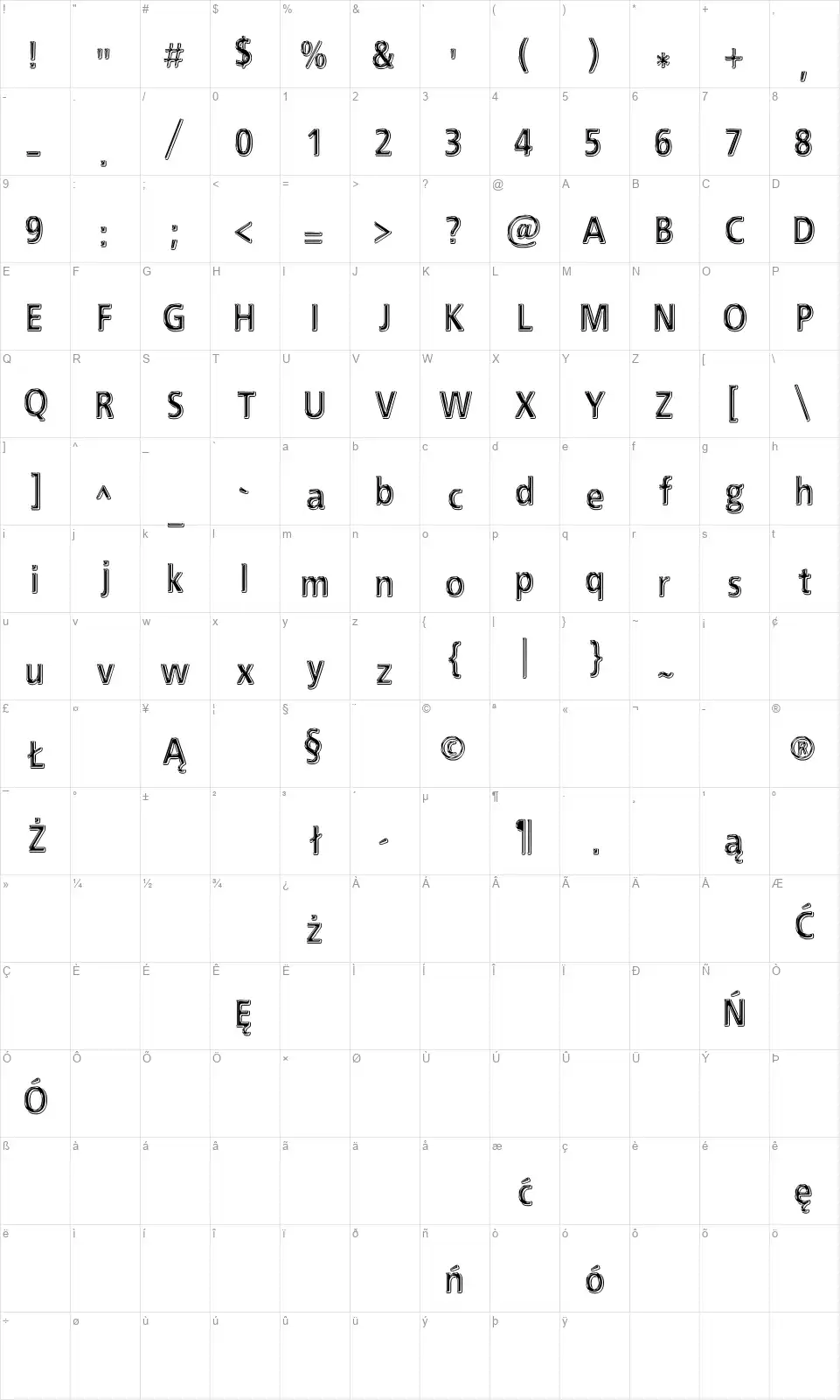 EFN Black Chromefont character map